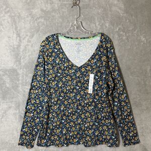 NWT Croft & Barrow Long Sleeve 2XL Plus Tee Shirt V Neck Floral Sweater Tunic